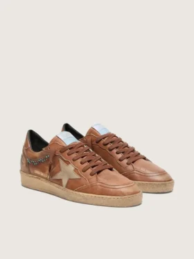 Ball Star pour homme en cuir marron avec étoile en daim beige et perles