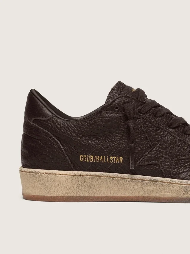 Ball Star pour homme en cuir marron foncé avec étoile en cuir ton sur ton