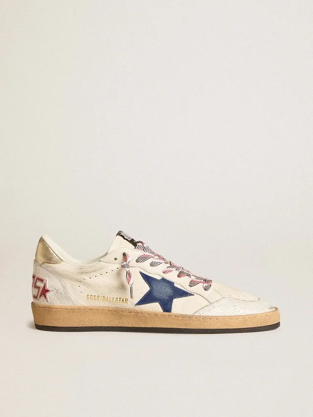 Ball Star pour homme en cuir nappa avec étoile en daim bleu et languette de talon en cuir platine