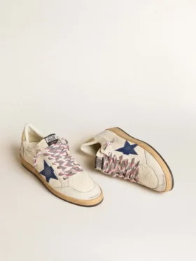 Ball Star pour homme en cuir nappa avec étoile en daim bleu et languette de talon en cuir platine