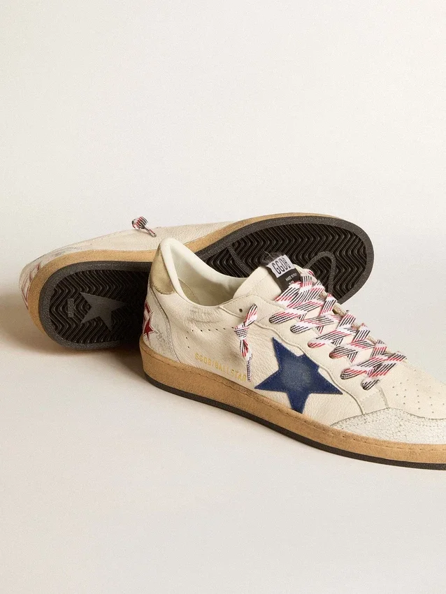 Ball Star pour homme en cuir nappa avec étoile en daim bleu et languette de talon en cuir platine