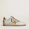 Ball Star pour homme en cuir nappa blanc avec étoile et languette au talon en cuir à imprimé animalier jaune