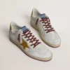 Ball Star pour homme en cuir nappa blanc avec étoile et languette au talon en cuir à imprimé animalier jaune