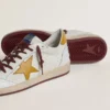 Ball Star pour homme en cuir nappa blanc avec étoile et languette au talon en cuir à imprimé animalier jaune