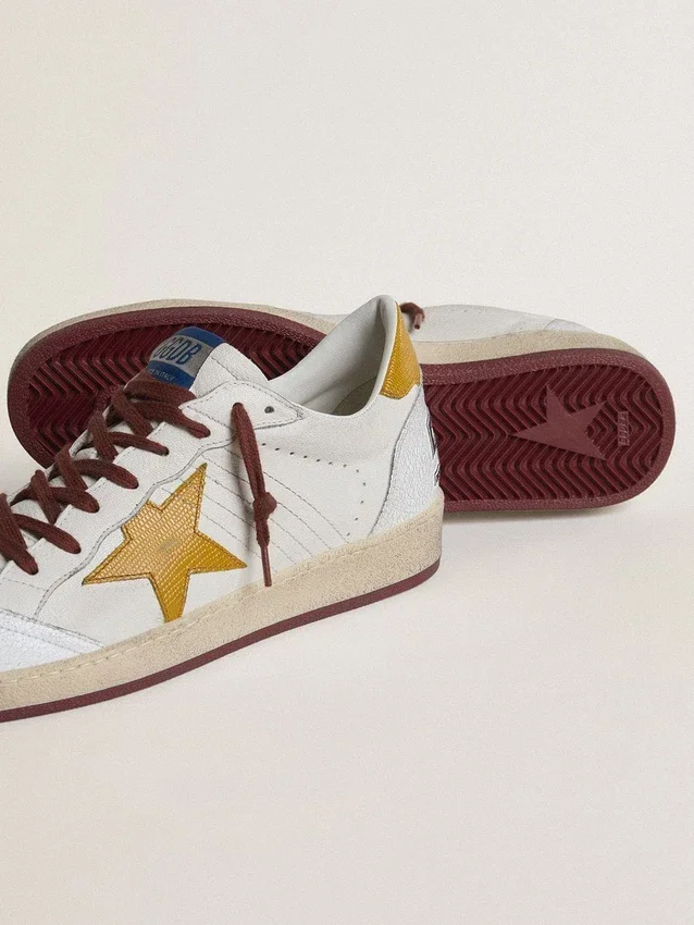 Ball Star pour homme en cuir nappa blanc avec étoile et languette au talon en cuir à imprimé animalier jaune