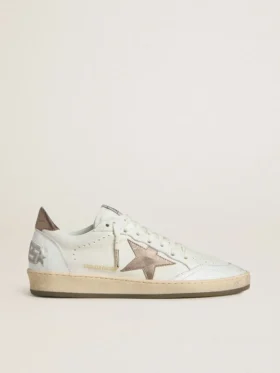 Ball Star pour homme en cuir nappa blanc avec étoile et languette au talon en cuir laminé couleur bronze