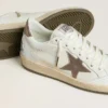 Ball Star pour homme en cuir nappa blanc avec étoile et languette au talon en cuir laminé couleur bronze