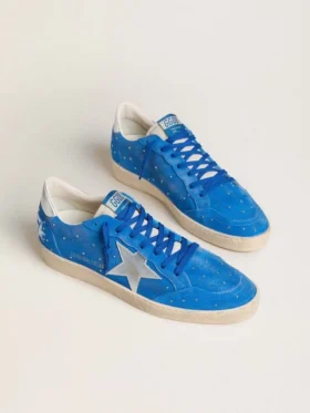 Ball Star pour homme en daim bleu clair avec clous et étoile en cuir métallisé argenté