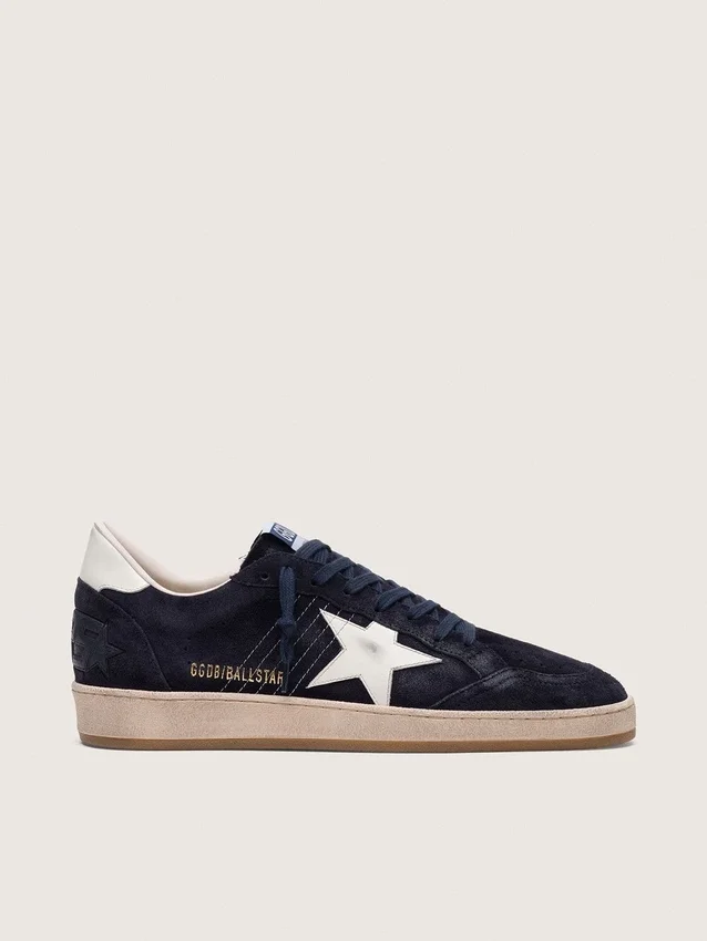 Ball Star pour homme en daim bleu foncé avec étoile en cuir blanc