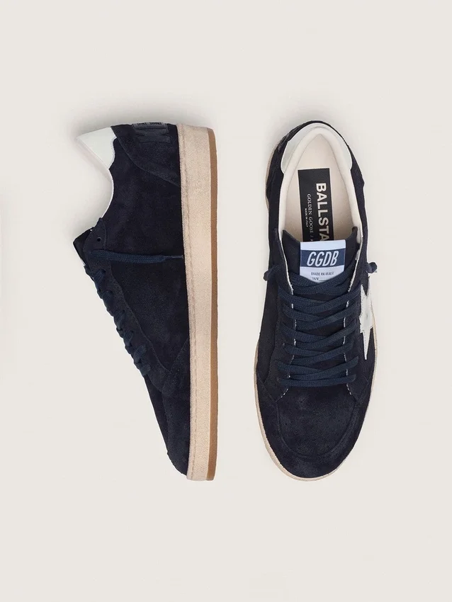 Ball Star pour homme en daim bleu foncé avec étoile en cuir blanc