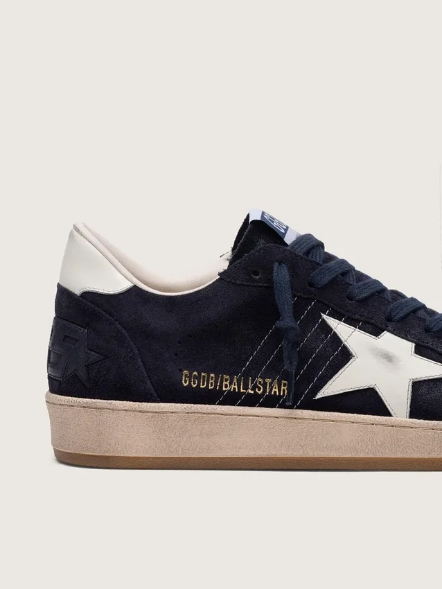 Ball Star pour homme en daim bleu foncé avec étoile en cuir blanc