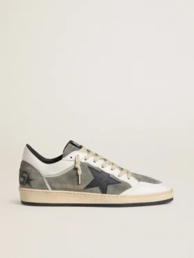 Ball Star pour homme en daim gris avec étoile en cuir noir et empiècements en cuir nappa blanc