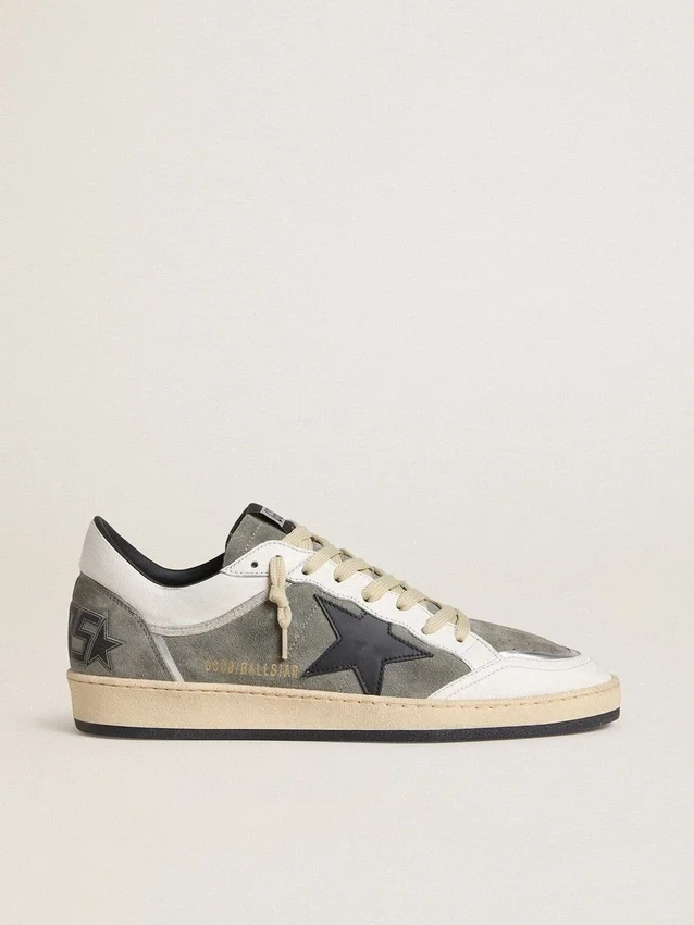Ball Star pour homme en daim gris avec étoile en cuir noir et empiècements en cuir nappa blanc