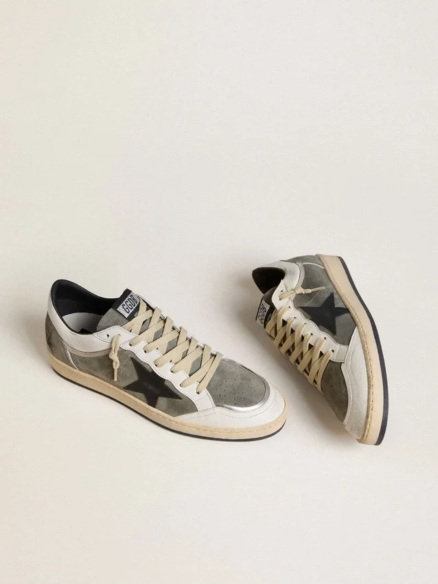 Ball Star pour homme en daim gris avec étoile en cuir noir et empiècements en cuir nappa blanc