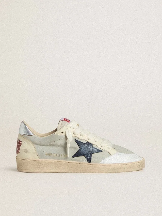Ball Star pour homme en daim gris avec étoile en nubuck bleu et languette de talon en cuir laminé