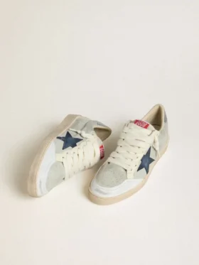 Ball Star pour homme en daim gris avec étoile en nubuck bleu et languette de talon en cuir laminé
