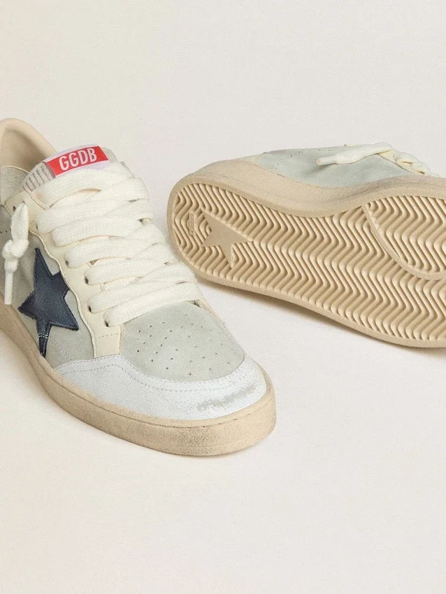 Ball Star pour homme en daim gris avec étoile en nubuck bleu et languette de talon en cuir laminé