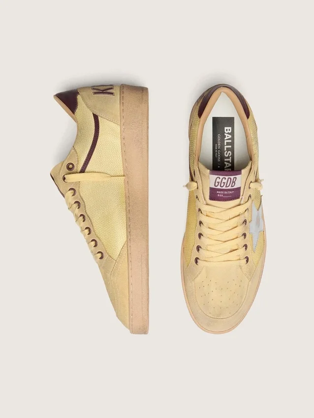 Ball Star pour homme en daim jaune avec étoile argentée et empiècements en mesh jaune