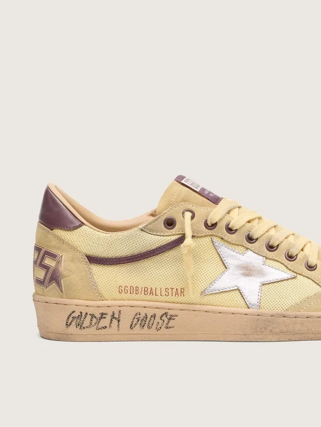 Ball Star pour homme en daim jaune avec étoile argentée et empiècements en mesh jaune
