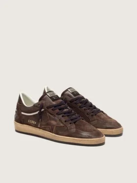 Ball Star pour homme en daim marron avec étoile et languette au talon en cuir marron