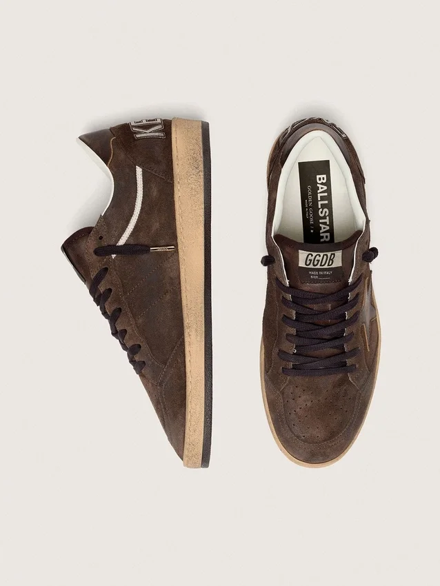 Ball Star pour homme en daim marron avec étoile et languette au talon en cuir marron