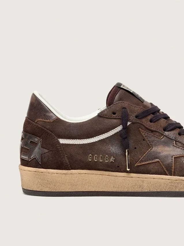 Ball Star pour homme en daim marron avec étoile et languette au talon en cuir marron