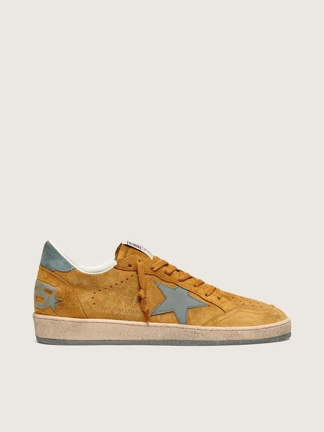 Ball Star pour homme en daim ocre avec étoile en cuir et languette de talon en daim bleu clair