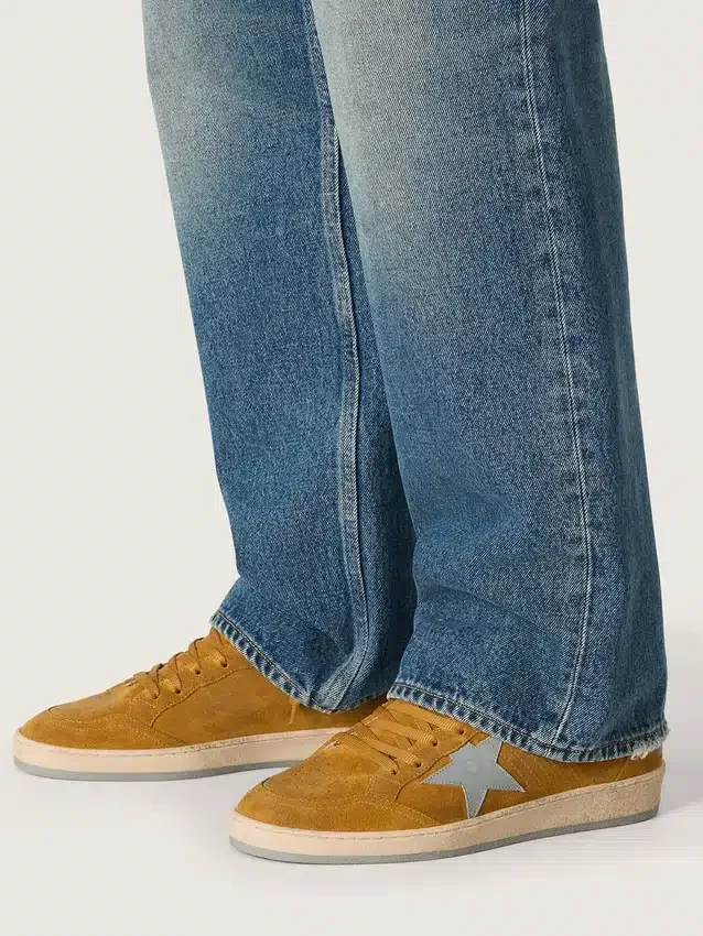 Ball Star pour homme en daim ocre avec étoile en cuir et languette de talon en daim bleu clair