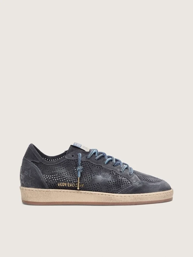 Ball Star pour homme en daim perforé bleu foncé avec étoile en daim bleu foncé
