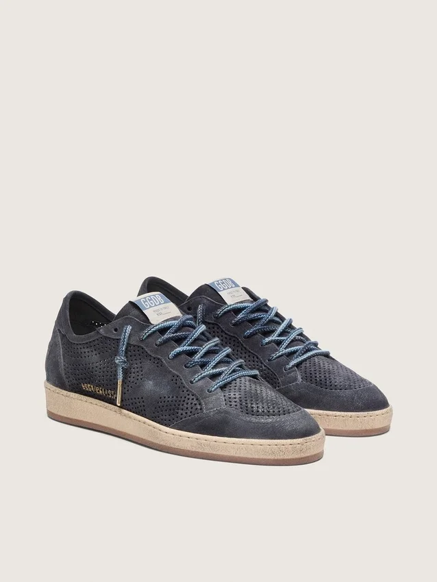 Ball Star pour homme en daim perforé bleu foncé avec étoile en daim bleu foncé
