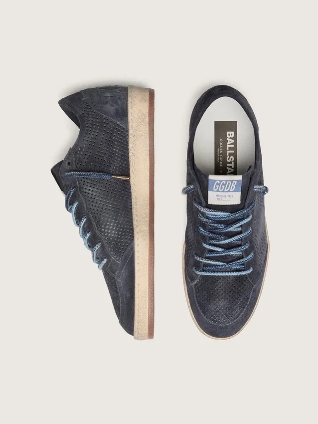 Ball Star pour homme en daim perforé bleu foncé avec étoile en daim bleu foncé