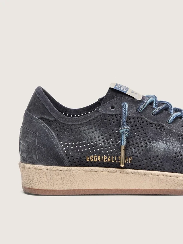 Ball Star pour homme en daim perforé bleu foncé avec étoile en daim bleu foncé