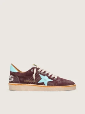 Ball Star pour homme en daim rouge foncé avec étoile et languette de talon bleu clair