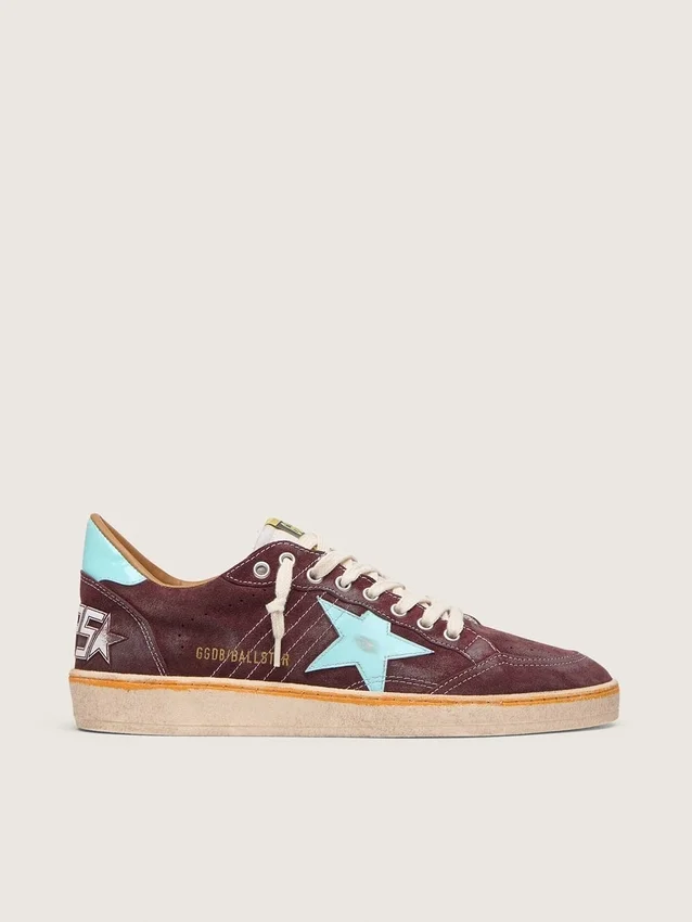 Ball Star pour homme en daim rouge foncé avec étoile et languette de talon bleu clair