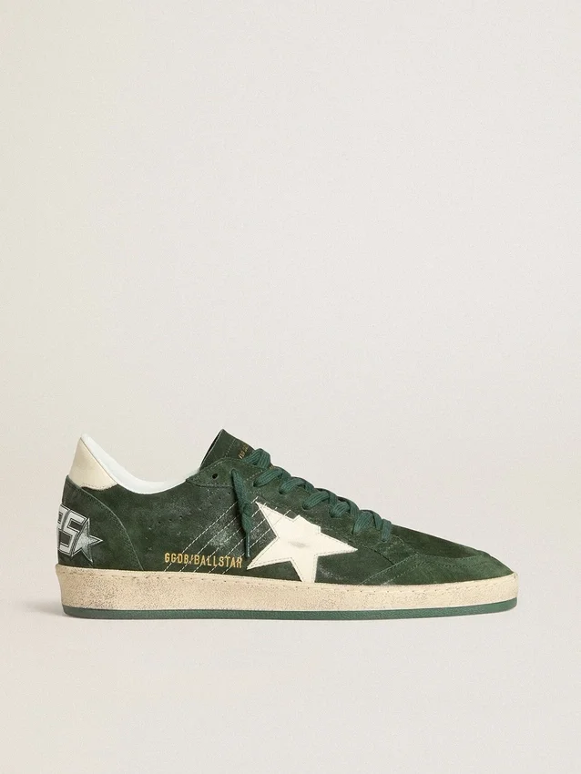Ball Star pour homme en daim vert avec étoile et languette au talon en cuir blanc