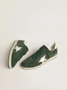 Ball Star pour homme en daim vert avec étoile et languette au talon en cuir blanc