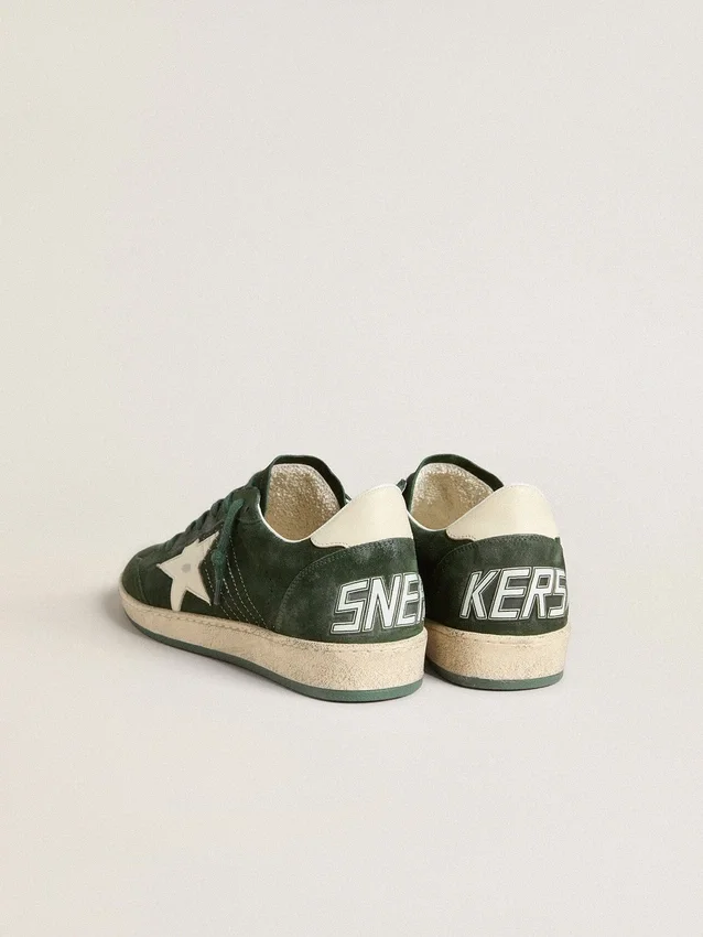 Ball Star pour homme en daim vert avec étoile et languette au talon en cuir blanc