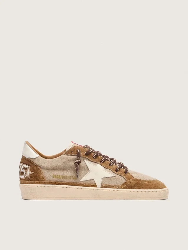 Ball Star pour homme en laine avec étoile en cuir crème et empiècements en cuir ciré marron