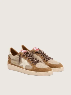 Ball Star pour homme en laine avec étoile en cuir crème et empiècements en cuir ciré marron