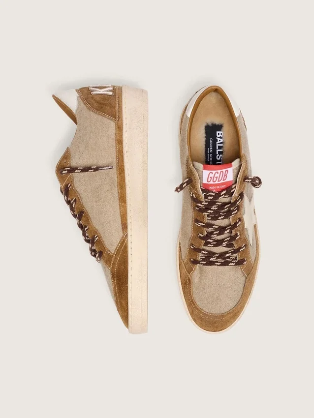 Ball Star pour homme en laine avec étoile en cuir crème et empiècements en cuir ciré marron