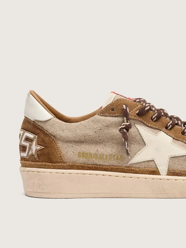 Ball Star pour homme en laine avec étoile en cuir crème et empiècements en cuir ciré marron