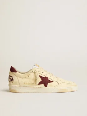 Ball Star pour homme en nappa beige avec étoile et languette de talon en mesh bordeaux