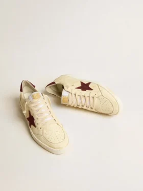 Ball Star pour homme en nappa beige avec étoile et languette de talon en mesh bordeaux