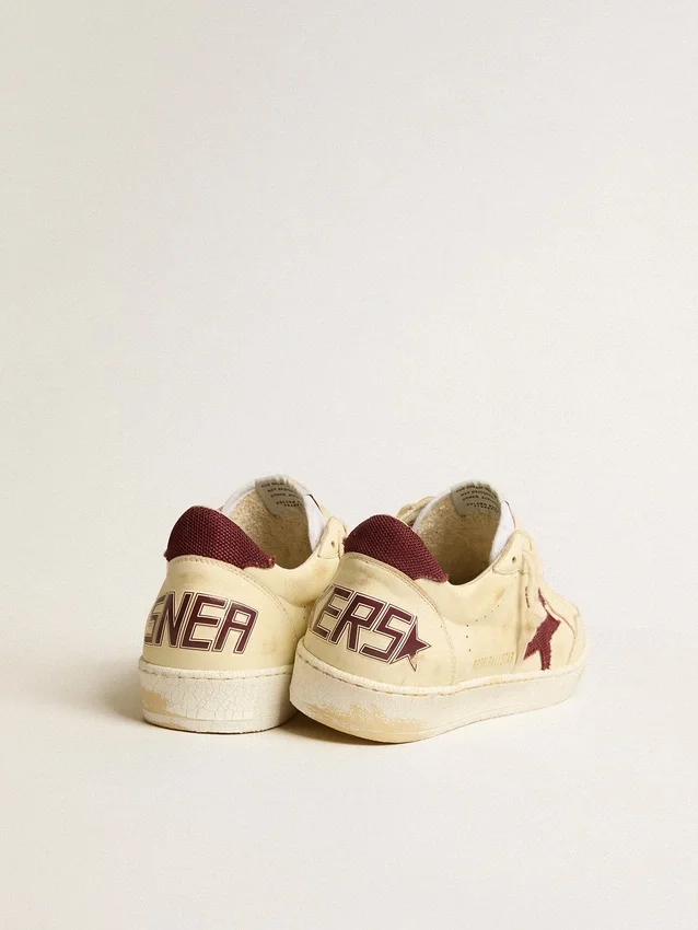 Ball Star pour homme en nappa beige avec étoile et languette de talon en mesh bordeaux