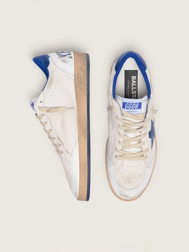 Ball Star pour homme en nappa blanc avec étoile et languette de talon bleues