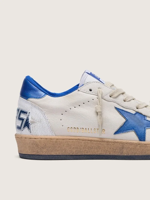 Ball Star pour homme en nappa blanc avec étoile et languette de talon bleues