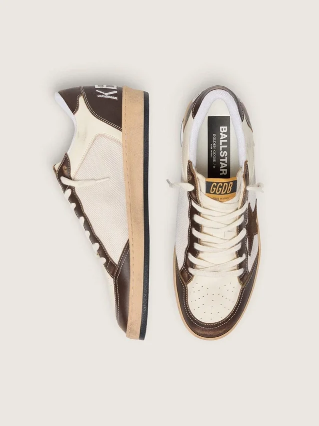 Ball Star pour homme en nappa et mesh avec étoile en daim et empiècements en cuir marron