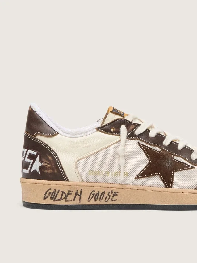 Ball Star pour homme en nappa et mesh avec étoile en daim et empiècements en cuir marron