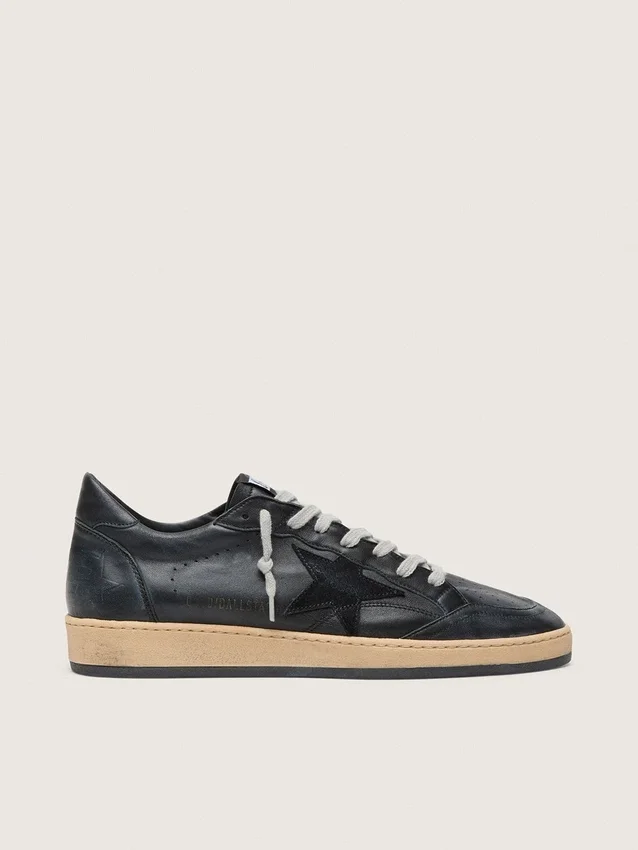 Ball Star pour homme en nappa noir avec étoile en daim et languette de talon en nappa