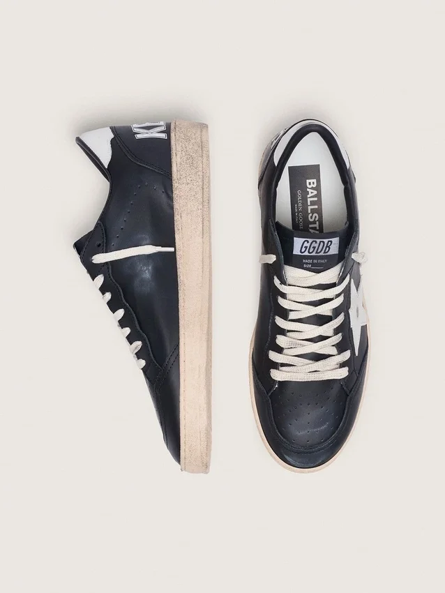 Ball Star pour homme en nappa noir avec étoile et languette de talon en cuir blanc